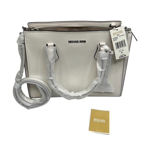 NEW MICHAEL KORS HOPE Handbag Women Large Satchel Purse 35T0SWXS3L OPTIC WHITE - Picture 9 of 16